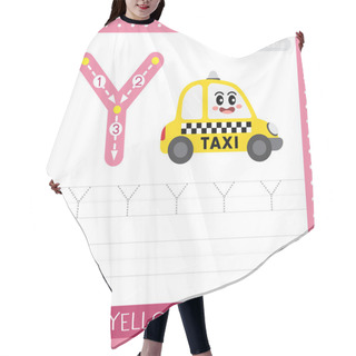 Personality  Letter Y Uppercase Cute Children Colorful Transportations ABC Alphabet Tracing Practice Worksheet Of Yellow Taxi For Kids Learning English Vocabulary And Handwriting Vector Illustration. Hair Cutting Cape