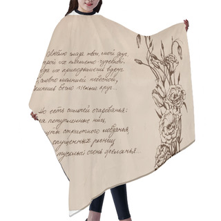 Personality  Hand-written Russian Poem On Old Paper Background With Drawing Hair Cutting Cape