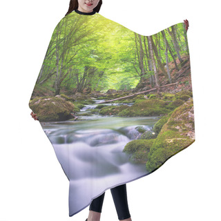 Personality  River In Mountain Forest. Hair Cutting Cape