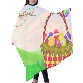 Personality  Easter Basket With Decorated Eggs Hair Cutting Cape