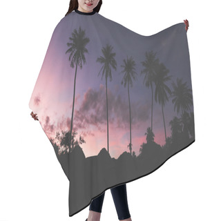 Personality  Silhouettes Of Palm Trees With Dark Purple Sky On Background Hair Cutting Cape