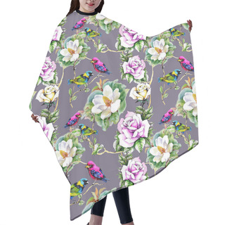 Personality  Watercolor White Water-lilly Flowers Pattern With Frog On Pond Vector Illustration Hair Cutting Cape