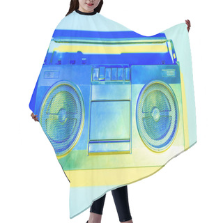 Personality  Blue Toned Picture Of Retro Boombox On Blue Background  Hair Cutting Cape