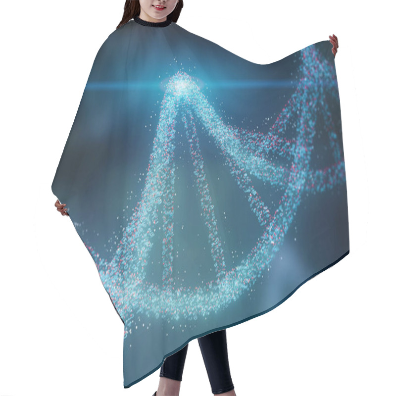 Personality  Blue And Red Particles Dna Helix Glowing Over Dark Blue Background. Concept Of Genetics, Science And Medicine. Biotech. 3d Rendering Copy Space Toned Image Hair Cutting Cape