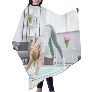 Personality  Woman In Downward Facing Dog Position On Yoga Mat Hair Cutting Cape