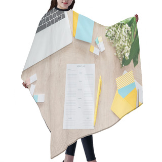 Personality  Top View Of Weekly List, Stationery And Laptop On Wooden Table Hair Cutting Cape