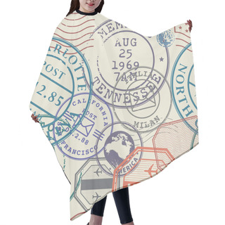Personality  Travel Stamps Or Adventure Symbols Set, Seamless Pattern Hair Cutting Cape