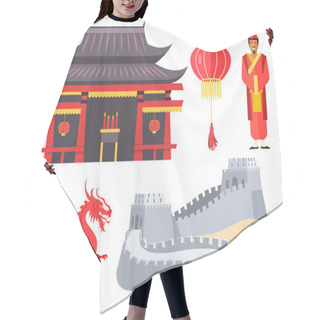 Personality  Asian Or Chinese Building Or Temple In Traditional Style And Fabulous Mythical Red Dragon Isolated Hair Cutting Cape