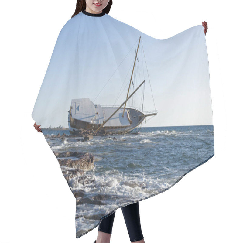 Personality  Sailing Ship Stranded On The Rocks Hair Cutting Cape