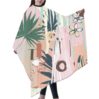 Personality  Tropical Floral Summer Seamless Color Background Pattern Palm Leaves, Birds Hair Cutting Cape