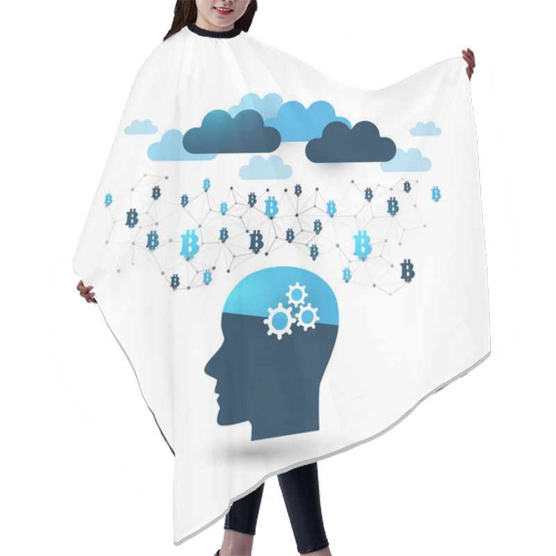 Personality  AI Assisted Online Business, Cryptocurrency Trading - Machine Learning, Artificial Intelligence, Cloud Computing And Networks Design Concept With Mesh And Human Head Hair Cutting Cape