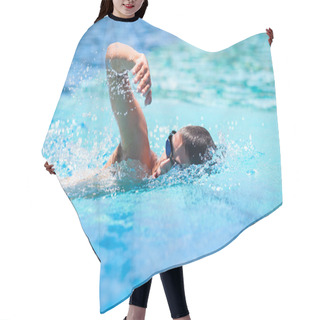 Personality  Young Man Swimming The Front Crawl In A Pool Hair Cutting Cape
