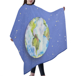 Personality  Top View Of Planet Picture On Violet Background With Stars, Earth Day Concept Hair Cutting Cape