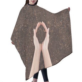 Personality  Cropped View Of Woman Holding Ground In Hands, Protecting Nature Concept  Hair Cutting Cape