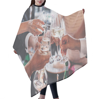 Personality  Luxury Christmas Celebration. People Hands Toasting With Champag Hair Cutting Cape