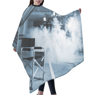 Personality  Chair For The Director In Studio On A Background Of A Smoke Hair Cutting Cape