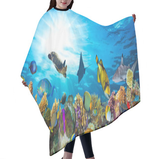 Personality  Colorful Coral Reef With Many Fishes Hair Cutting Cape