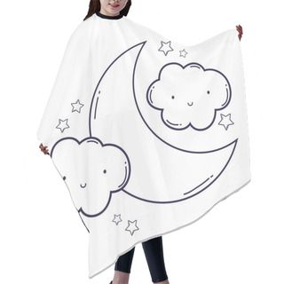 Personality  Cloud And Moon Cute Cartoon Vector Illustration Graphic Design Hair Cutting Cape