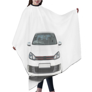 Personality  Front View Of One New White Automobile On White Hair Cutting Cape