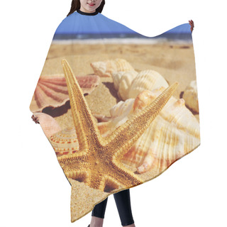 Personality  Starfish And Seashells On The Sand Of A Beach Hair Cutting Cape