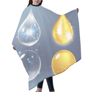 Personality  Vector Illustration Of Set  Collagen Drops, Water, Transparent, Hyaluronic Acid. Hair Cutting Cape