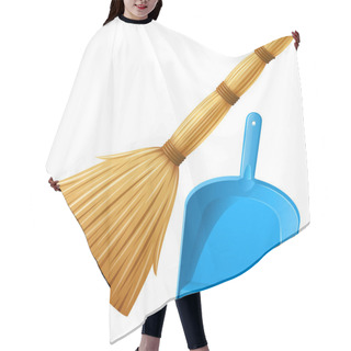 Personality  Realistic Blue Plastic Dustpan With Broom For Cleaning Garbage. Hair Cutting Cape