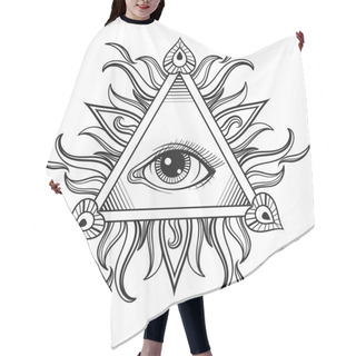Personality  Vector All Seeing Eye Pyramid Symbol In Tattoo Engraving Design. Hair Cutting Cape