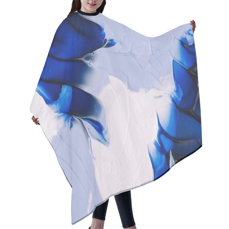 Personality  close-up view of abstract blue, grey and white painting background  hair cutting cape