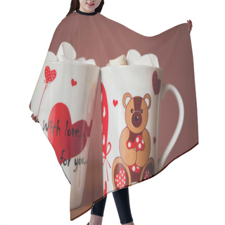 Personality  Hot Chocolate With White Marshmallows In Hearts And Teddy Bears On Valentine's Day Hair Cutting Cape