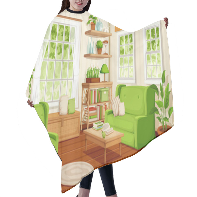 Personality  Living room interior. Vector illustration. hair cutting cape