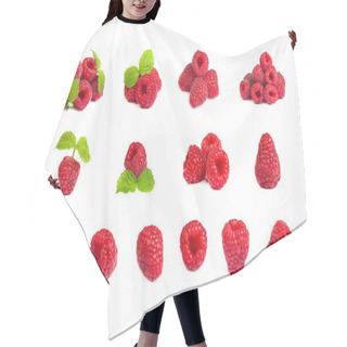 Personality  Set Of A Bunch Of A Red Raspberry On A White Background. Close U Hair Cutting Cape