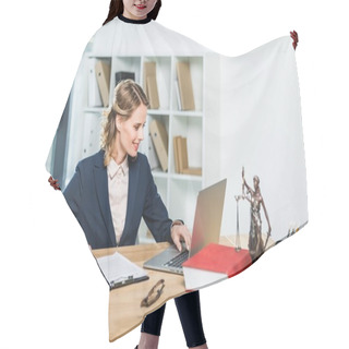 Personality  Lawyer With Laptop At Workplace Hair Cutting Cape