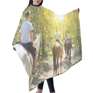 Personality  Group Of Teenagers On Horseback Riding In Summer Park Hair Cutting Cape