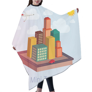 Personality  Mini Town Illustration With Plane Hair Cutting Cape