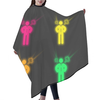 Personality  Angry Boss Four Color Glowing Neon Vector Icon Hair Cutting Cape