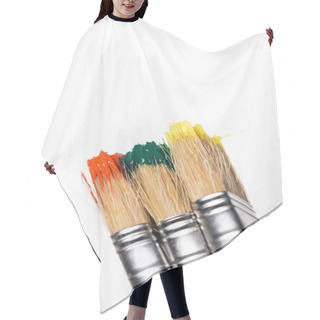 Personality  Top View Of Paintbrushes With Colorful Paint On White Background Hair Cutting Cape