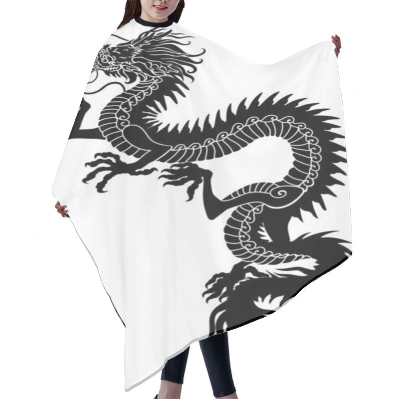 Personality  Chinese Dragon Silhouette. Traditional Mythological Creature Of East Asia. Tattoo.Celestial Feng Shui Animal. Side View. Graphic Style Vector Illustration Hair Cutting Cape