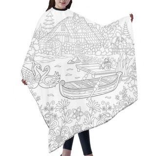 Personality  Zentangle Stylized Rural Landscape Hair Cutting Cape