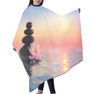 Personality  Zen Concept - Spa Stones And Waterlily In Lake At Sunset Hair Cutting Cape