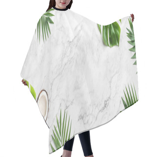 Personality  Tropical Leaves, Monstera Plants And Coconut On Light Marble Background. Summer Concept, Flat Lay, Top View Hair Cutting Cape