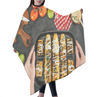 Personality  Woman Holding Baking Tray With Corncobs Hair Cutting Cape