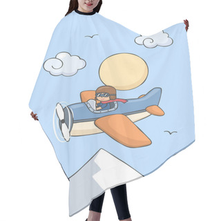 Personality  Happy Smiling Kid Flying On Airplane. Poster For Baby Room. Childish Print For Nursery. Design Can Be Used For Greeting Card, Invitation, Baby Shower. Vector Illustration. Hair Cutting Cape