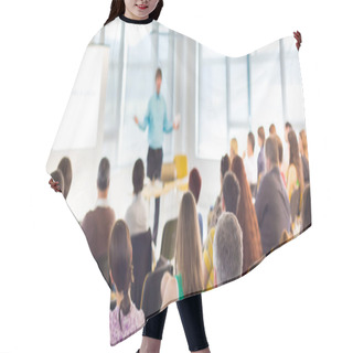 Personality  Speaker At Business Convention And Presentation. Hair Cutting Cape