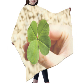 Personality  Female Hand With Four Leaves Clover, Closeup Hair Cutting Cape