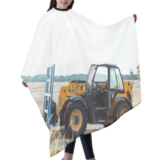 Personality  Modern Tractor On Wheat Field In Country  Hair Cutting Cape