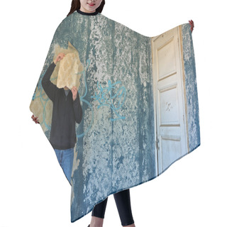 Personality  Man With Torn Wallpaper Hair Cutting Cape