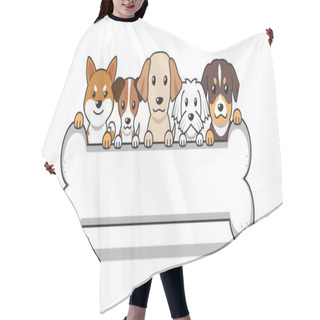 Personality  Vector Cartoon Cute Dogs With Big Bone For Design. Hair Cutting Cape