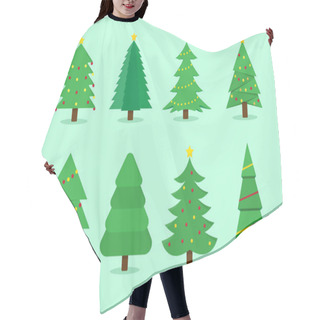 Personality  Set Of Christmas Trees. Green Christmas Tree Collection For Celebration Xmas And New Year Illustration. Icons Collection Hair Cutting Cape