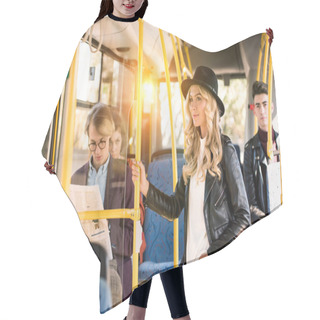 Personality  Stylish Girl In Bus  Hair Cutting Cape