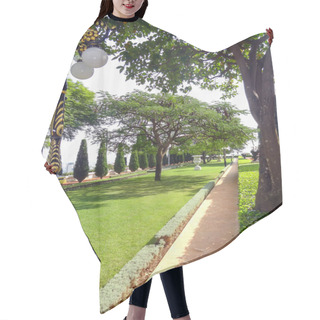 Personality  Path In The Park With Flowers And Palm Trees On A Sunny Summer Day. High Quality Photo Hair Cutting Cape